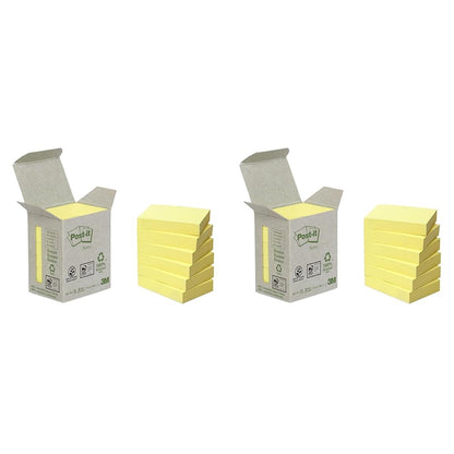 Post-it Recycling Notes Canary Yellow, Pack of 6 Pads, 100 Sheets per Pad, 38 mm x 51 mm, Yellow Color - Self-Stick Notes Made from 100% Recycled Paper Standard Yellow