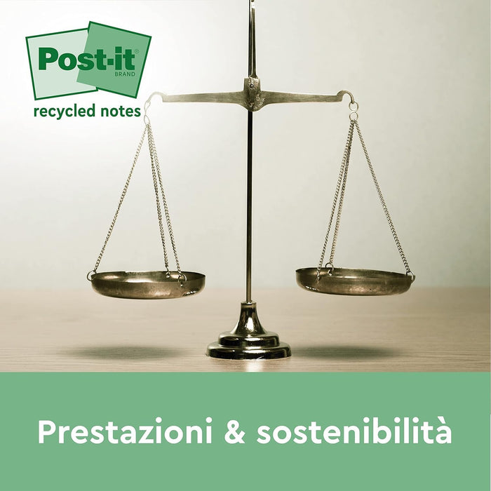 Post-it Recycling Notes Canary Yellow, Pack of 6 Pads, 100 Sheets per Pad, 38 mm x 51 mm, Yellow Color - Self-Stick Notes Made from 100% Recycled Paper Standard Yellow