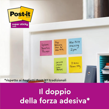 Post-it Super Sticky Notes Oasis Color Collection, Pack of 5 Pads, 90 Sheets per Pad, 76 mm x 76 mm, Blue, Green - Extra Sticky Notes For Note Taking, To Do Lists & Reminders