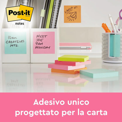 Post-it Notes Poptimistic Color Collection, Pack of 6 Pads, 100 Sheets per Pad,76 mm x 76 mm, Pink, Green, Blue, Orange - Self-stick Notes For Note Taking, To Do Lists & Reminders