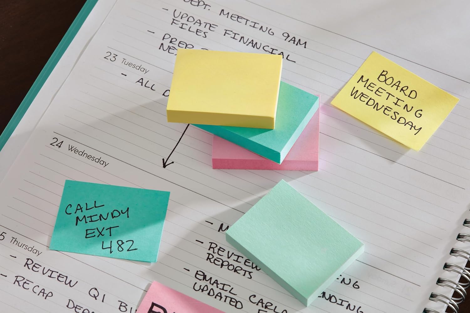 Post-it Notes Beach Color Collection, Pack of 6 Pads, 100 Sheets per Pad,76 mm x 127 mm, Green, Yellow, Orange, Blue, Pink - Self-Stick Notes for Note Taking, to Do Lists & Reminders
