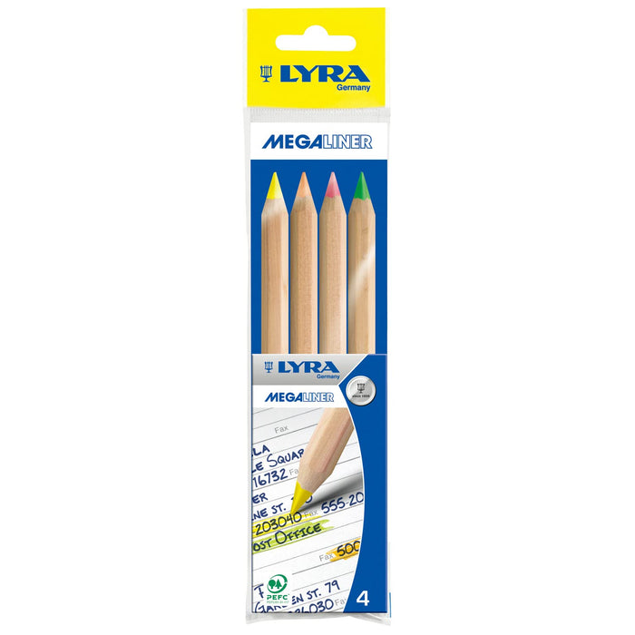 LYRA Megaliner Highlighter Pencils, Hexagonal, Thick, Natural, Plastic Bag, Assorted Colours