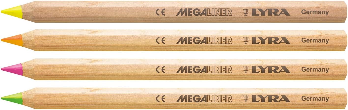 LYRA Megaliner Highlighter Pencils, Hexagonal, Thick, Natural, Plastic Bag, Assorted Colours