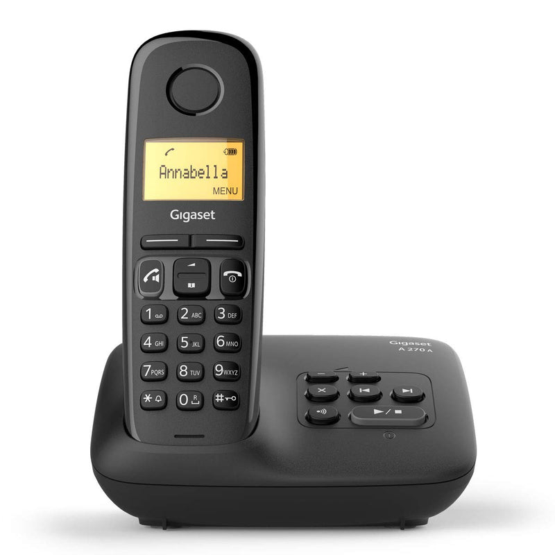 Gigaset A270A - Teléfono (Teléfono DECT, Terminal inalámbrico, Altavoz, 80 entradas, Identificador de llamadas, Negro)