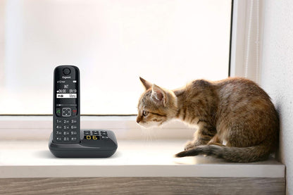 Gigaset AS690A Duo Telefono Cordless, 2 Portatili + Segreteria, Vivavoce Alta Qualità, Tastiera Illuminata ed Ampio Display, Lista Chiamate Fatte, Ricevute e Perse  Nero 2 Portatili + Segreteria