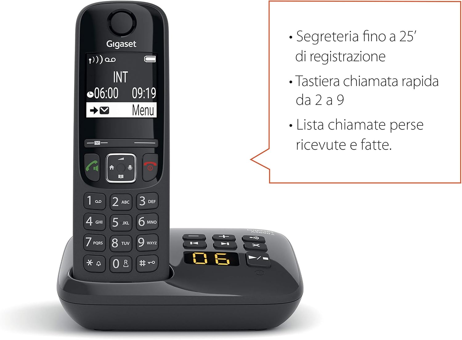 Gigaset AS690A Duo Telefono Cordless, 2 Portatili + Segreteria, Vivavoce Alta Qualità, Tastiera Illuminata ed Ampio Display, Lista Chiamate Fatte, Ricevute e Perse  Nero 2 Portatili + Segreteria