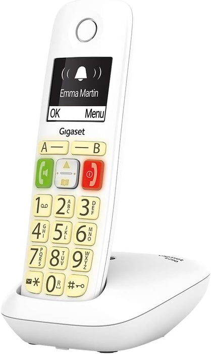 Gigaset E290, Telefono Portatile con Suonerie Forti, Numeri Grandi e Audio Potenziato, Tasti di Chiamata Rapida, Vivavoce con Volume Regolabile, Bianco