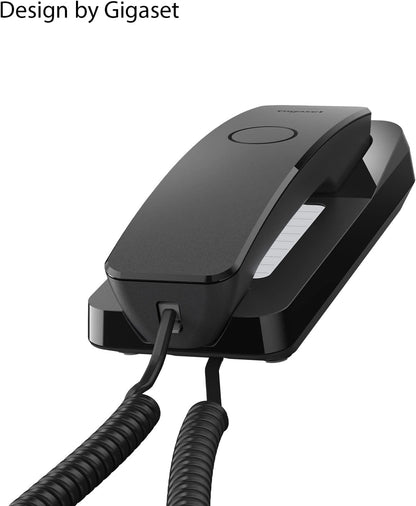 Gigaset Desk 200 - Téléphone Filaire Ultra Compact avec Cordon Extensible - 10 numéros abrégés - Rappel du dernier numéro - Compatible avec Les appareils auditifs, Noir