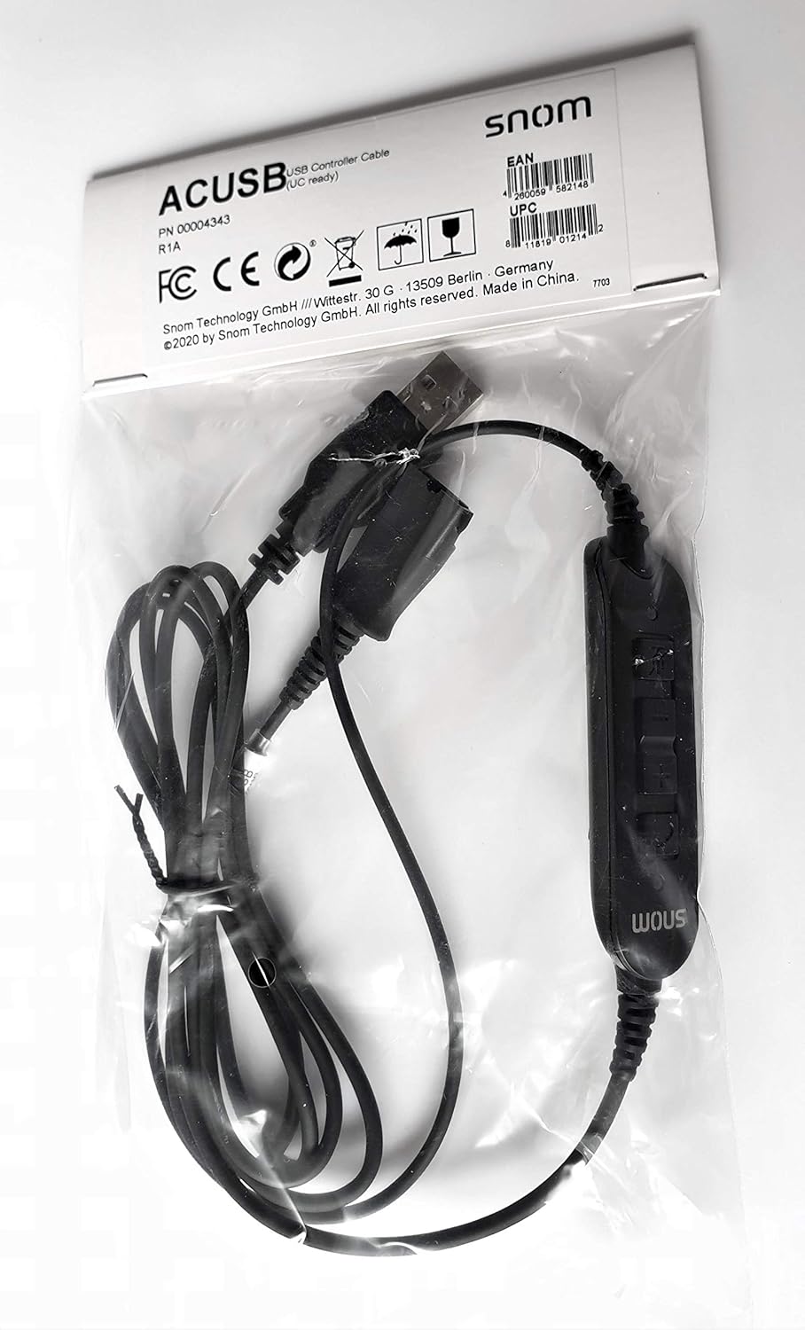Snom ACUSB USB Adapter Cable connects A100M/D headsets with all Snom landline telephones with USB ports,00004343