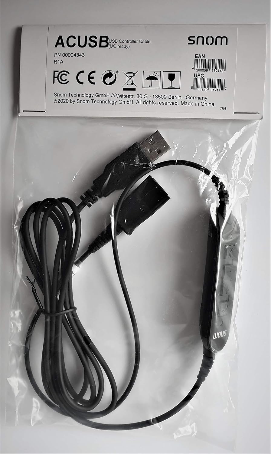 Snom ACUSB USB Adapter Cable connects A100M/D headsets with all Snom landline telephones with USB ports,00004343