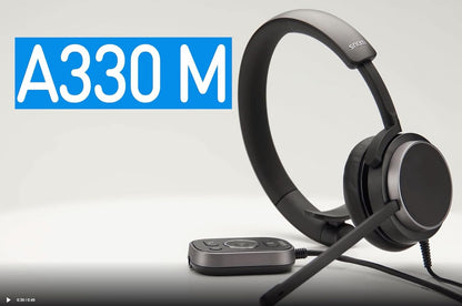 Snom A330M Over-Ear Headset, Passive Noise Cancellation, VoIP Phone Headset, USB/RJ9/3.5 Jack Cable with Call Control, Soft PU Leather, Black; 0004597 Full Band Headset(Neu) A330M USB/3.5 mm – Monoura