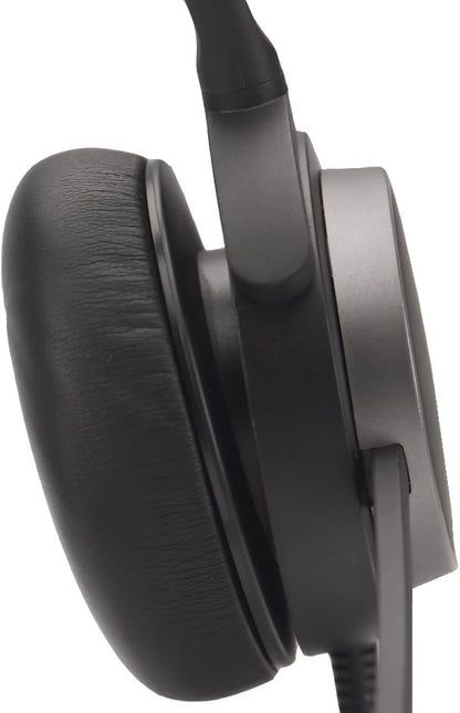 SNOM A330D Over-Ear Headset, cancellazione passiva del rumore, cuffie per telefono VoIP, cavo USB/3.5 Jack con controllo chiamate, morbida pelle PU, nero; 0004598