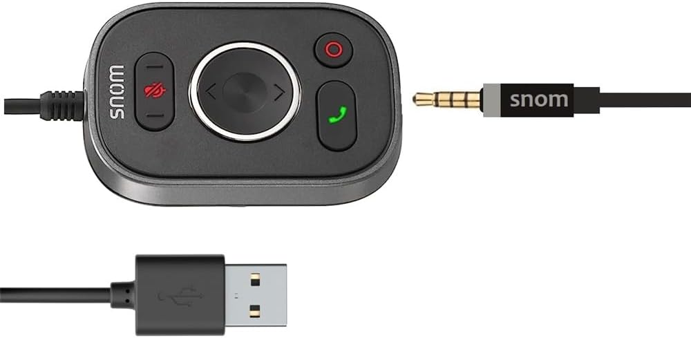 SNOM A330D Over-Ear Headset, cancellazione passiva del rumore, cuffie per telefono VoIP, cavo USB/3.5 Jack con controllo chiamate, morbida pelle PU, nero; 0004598