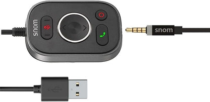 SNOM A330D Over-Ear Headset, cancellazione passiva del rumore, cuffie per telefono VoIP, cavo USB/3.5 Jack con controllo chiamate, morbida pelle PU, nero; 0004598