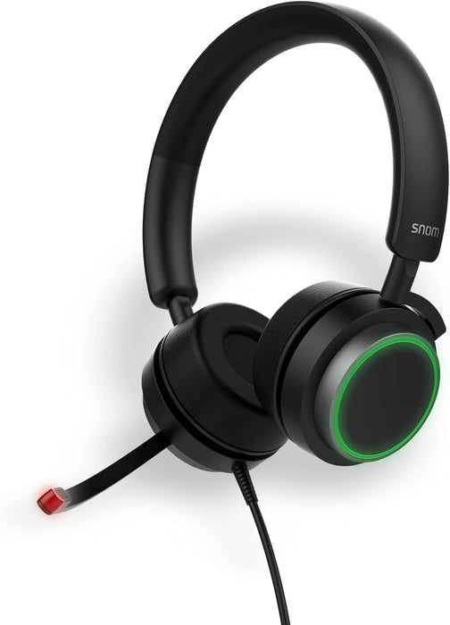 SNOM A330D Over-Ear Headset, cancellazione passiva del rumore, cuffie per telefono VoIP, cavo USB/3.5 Jack con controllo chiamate, morbida pelle PU, nero; 0004598