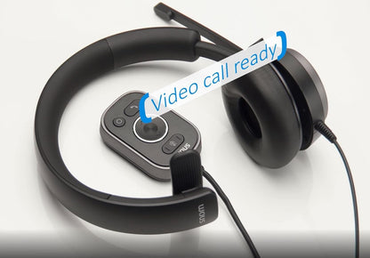 SNOM A330D Over-Ear Headset, cancellazione passiva del rumore, cuffie per telefono VoIP, cavo USB/3.5 Jack con controllo chiamate, morbida pelle PU, nero; 0004598