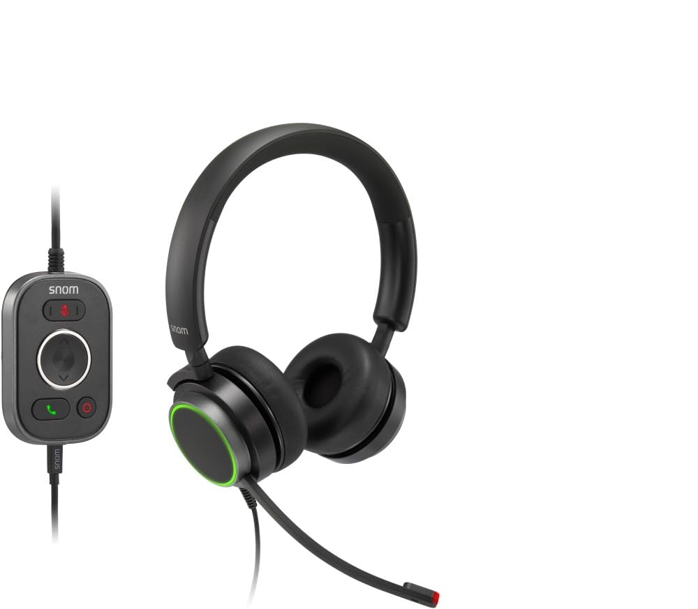 SNOM A330D Over-Ear Headset, cancellazione passiva del rumore, cuffie per telefono VoIP, cavo USB/3.5 Jack con controllo chiamate, morbida pelle PU, nero; 0004598