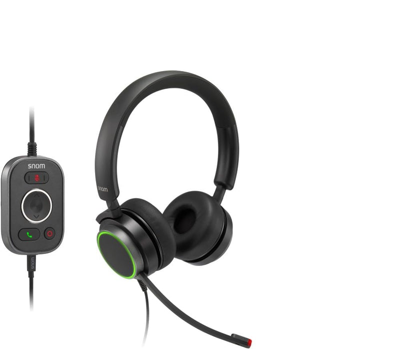 SNOM A330D Over-Ear Headset, cancellazione passiva del rumore, cuffie per telefono VoIP, cavo USB/3.5 Jack con controllo chiamate, morbida pelle PU, nero; 0004598