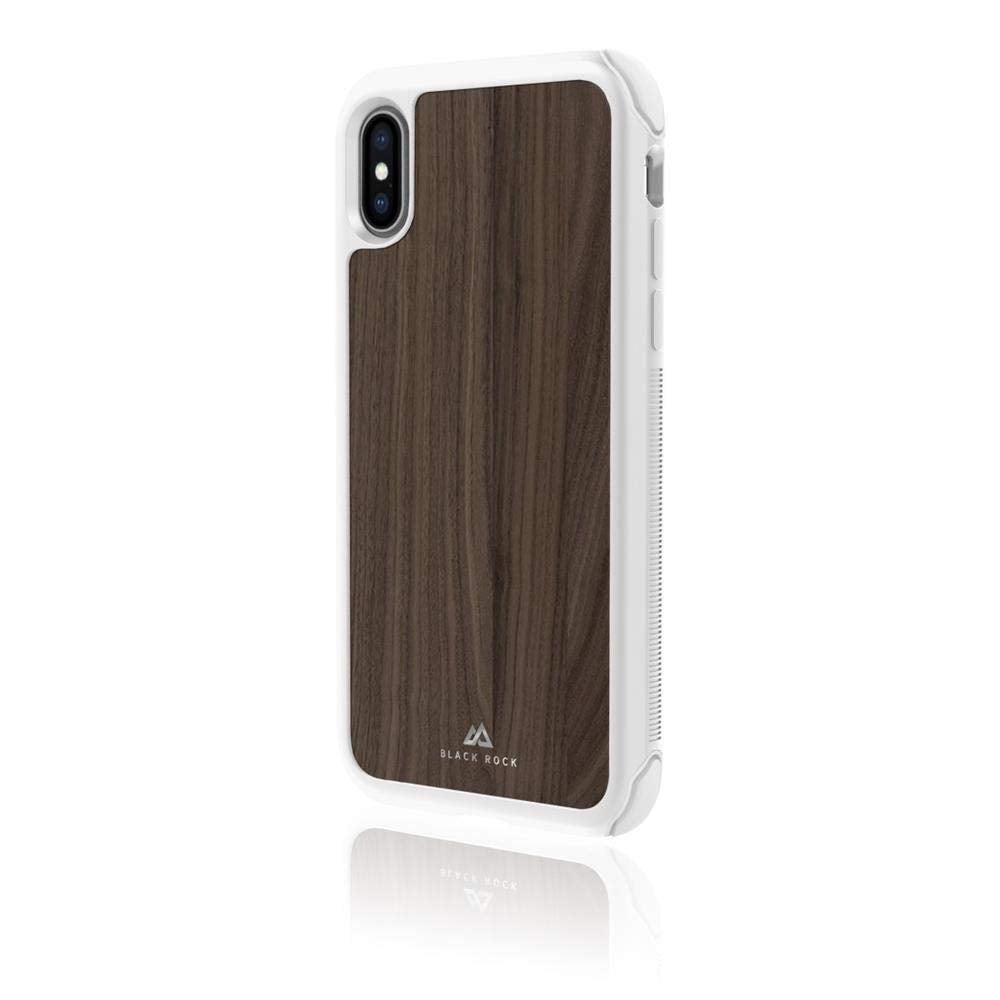 Black Rock"Robust Real Wood" Protective Case for Apple iPhone Xs - Plastic and Wood - Ideal for Outdoor and/or Sports Activities - 180 Degree Protection - Walnut/White