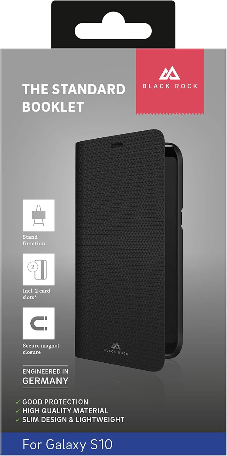 Black Rock - The Standard Booklet Case for Samsung Galaxy S10 | Wallet, Compartments, Stand Function, Magnetic (Black