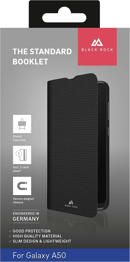 Black Rock - Case booklet flip case suitable for Samsung Galaxy A50 | The Standard mobile phone case, 360 degree cover, magnetic closure (black