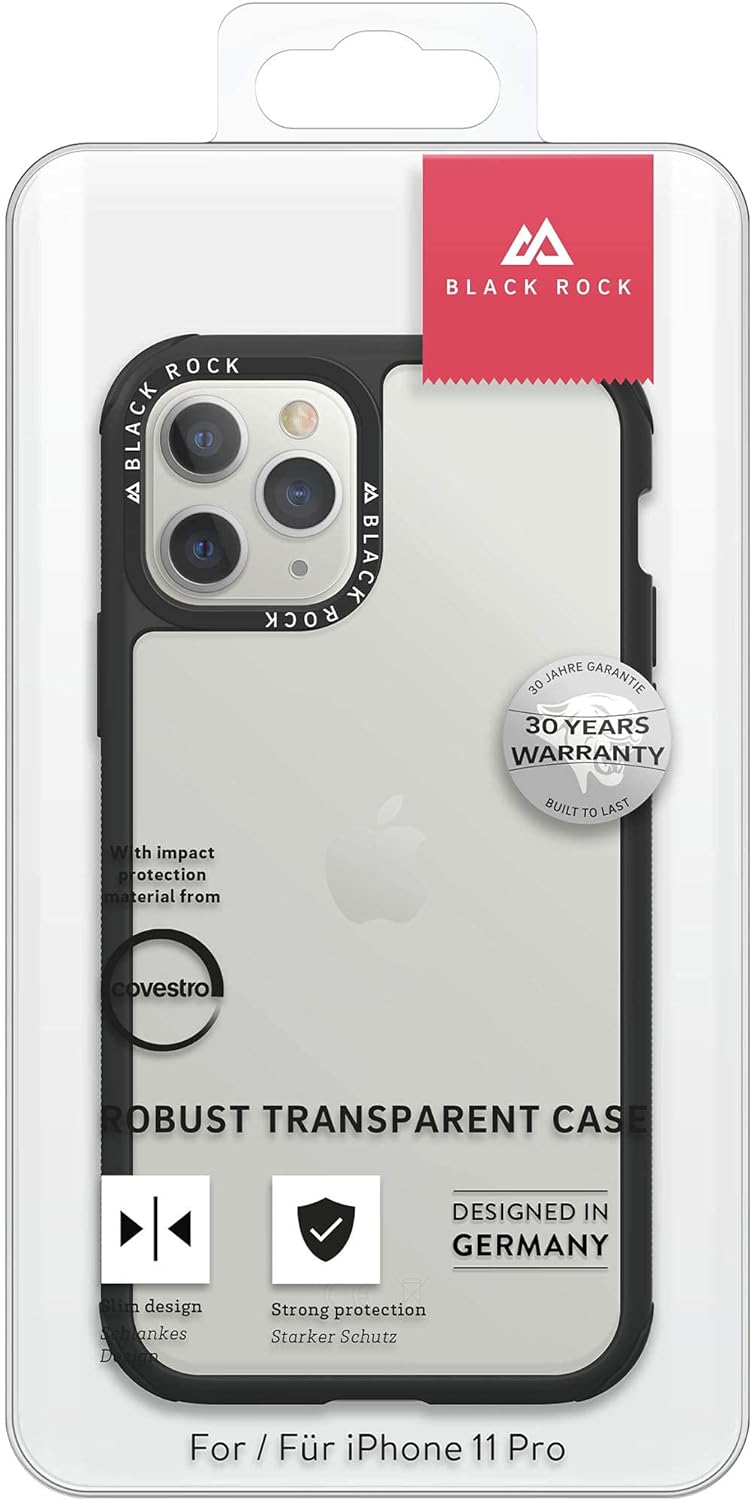 Black Rock - Robust Transparent Case for Apple iPhone 11 Pro, Camera Ring, Transparent, Frame (Black