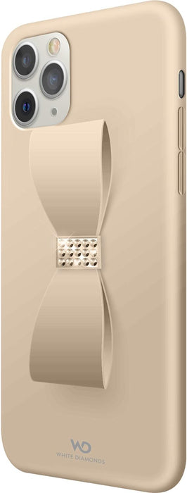 WHITE DIAMONDS - Bow Case for Apple iPhone 11 Pro | Finger Ring, Swarovski Crystals, Silicone Case, Thin (Rose Gold