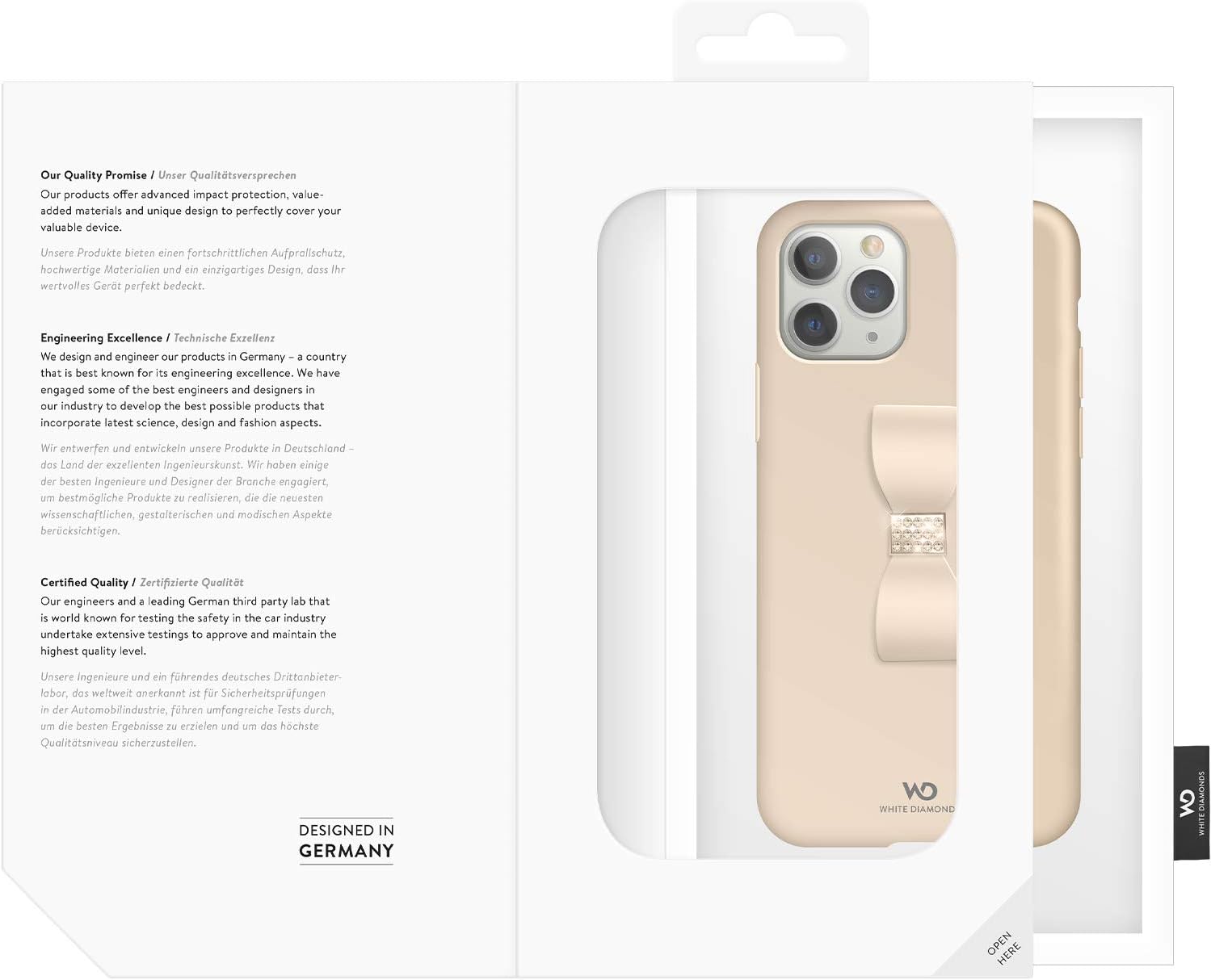 WHITE DIAMONDS - Bow Case for Apple iPhone 11 Pro | Finger Ring, Swarovski Crystals, Silicone Case, Thin (Rose Gold