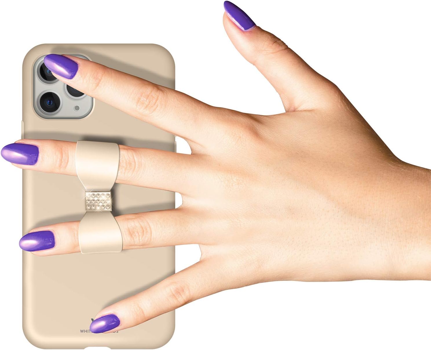 WHITE DIAMONDS - Bow Case for Apple iPhone 11 Pro | Finger Ring, Swarovski Crystals, Silicone Case, Thin (Rose Gold