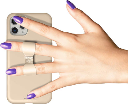 WHITE DIAMONDS - Bow Case for Apple iPhone 11 Pro | Finger Ring, Swarovski Crystals, Silicone Case, Thin (Rose Gold