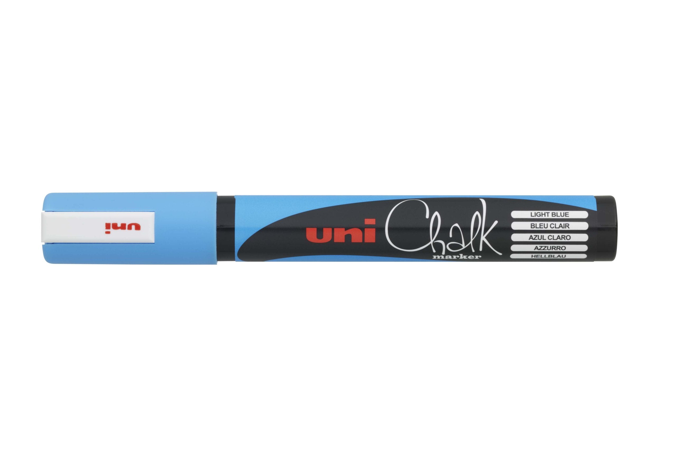 Uni-ball PWE-5 m-Pennarello a gesso liquido, punta media, colore: azzurro (Confezione da 12