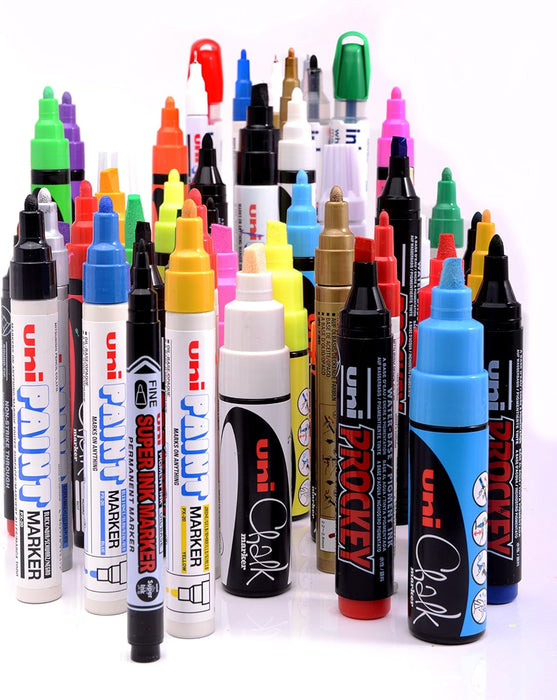 Uni-ball PWE-5 m-Pennarello a gesso liquido, punta media, colore: azzurro (Confezione da 12