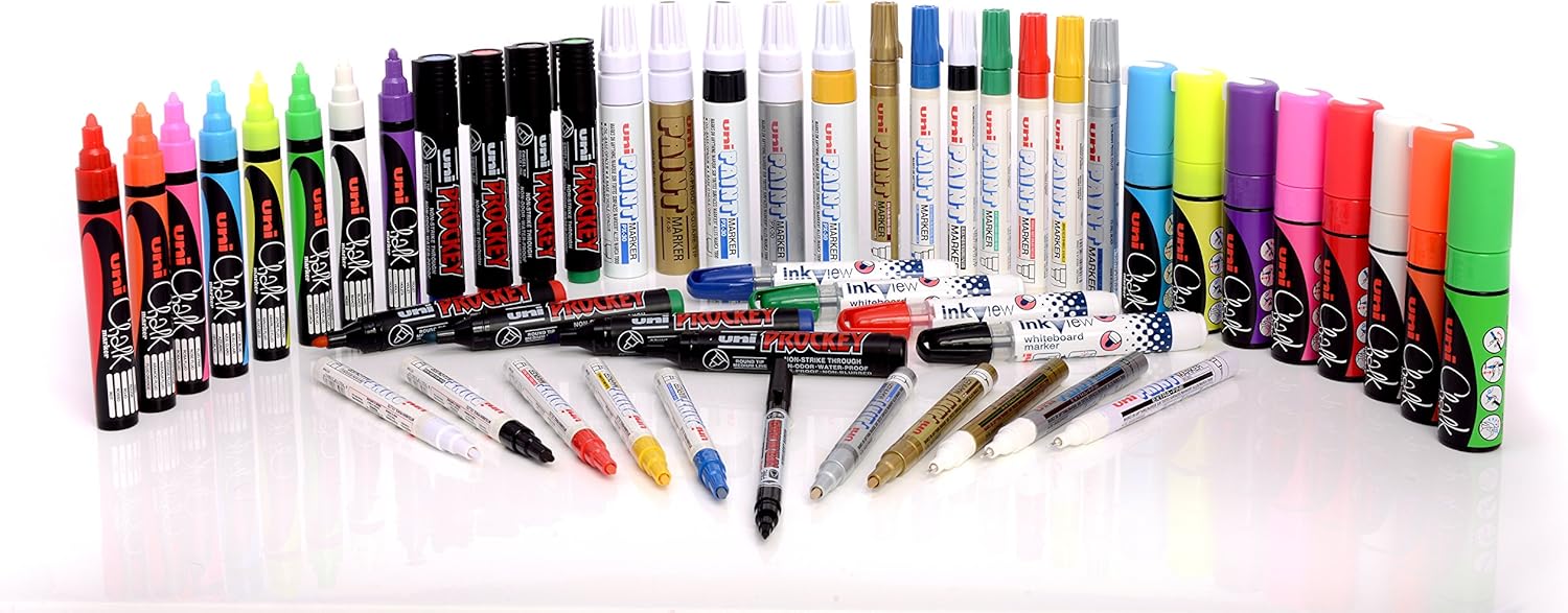 Uni-ball PWE-5 m-Pennarello a gesso liquido, punta media, colore: azzurro (Confezione da 12