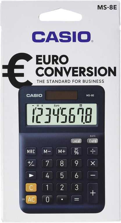 CASIO MS-8E Desktop Calculator 8 Digit Currency Conversion Rubber Feet Quick Correction Button Solar/Battery Operated,silver
