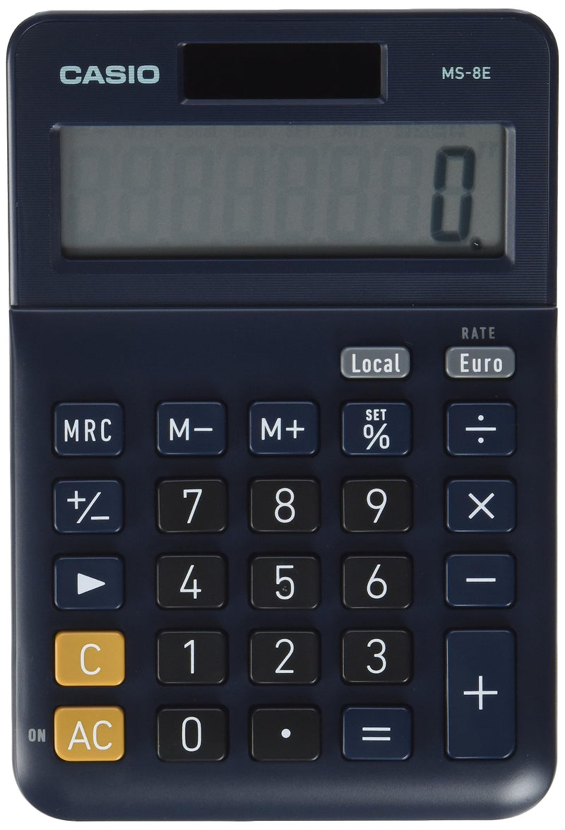CASIO MS-8E Desktop Calculator 8 Digit Currency Conversion Rubber Feet Quick Correction Button Solar/Battery Operated,silver