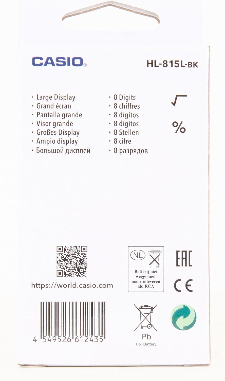 Casio HL-815L Pocket Calculator, 8-Digit Display with Square Root, Black