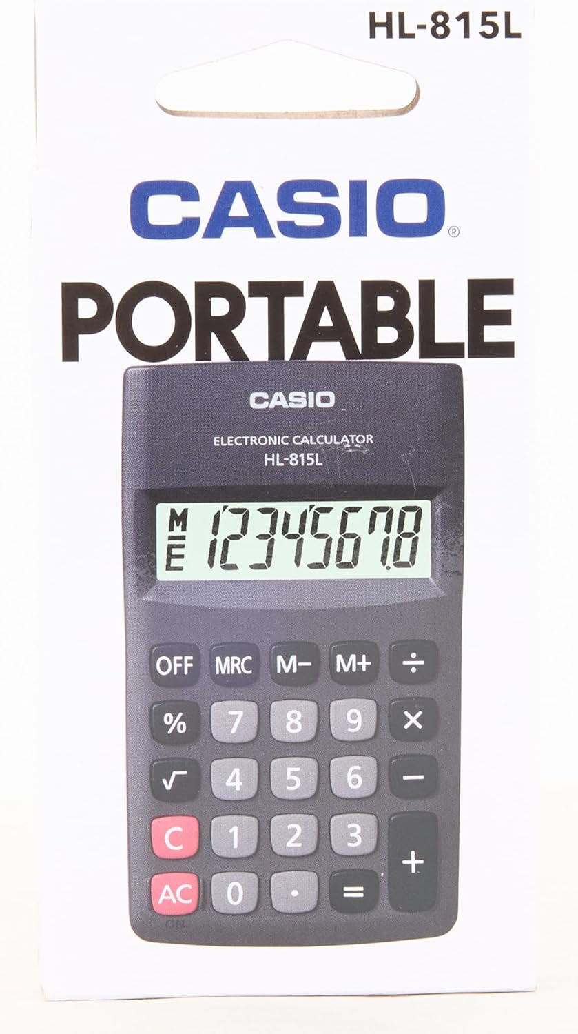 Casio HL-815L Pocket Calculator, 8-Digit Display with Square Root, Black