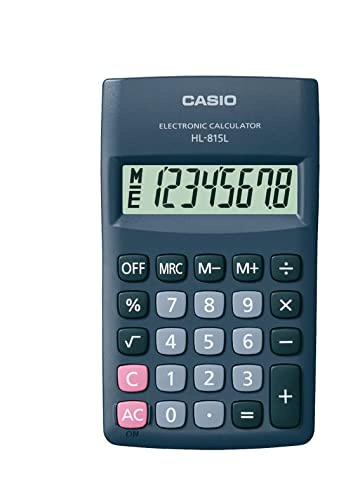 Casio HL-815L Pocket Calculator, 8-Digit Display with Square Root, Black