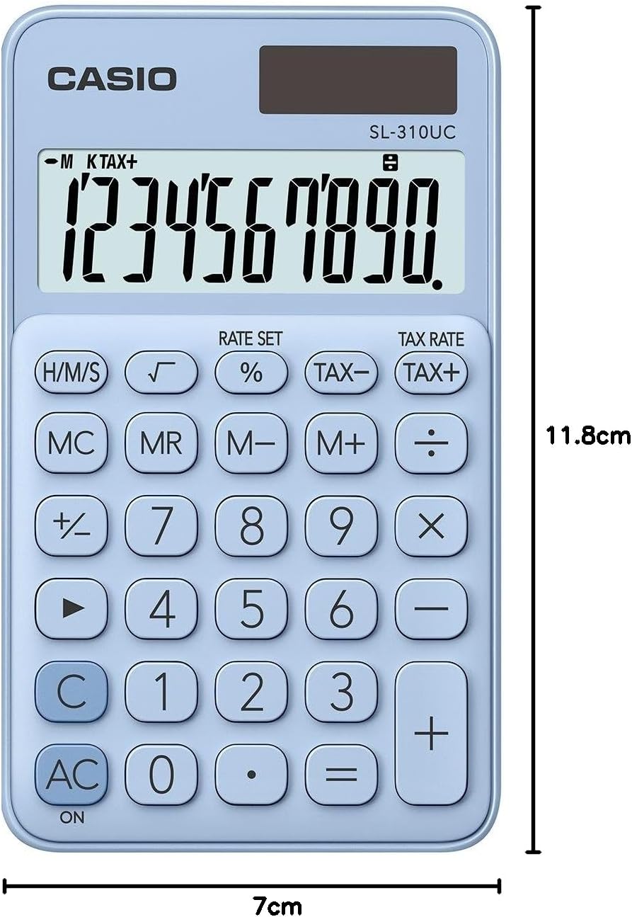 CASIO Calculator SL-310UC, 10 Digits, Trendy Colours, Tax Calculation, Thousands Subdivision, Solar/Battery Operated, Light Blue