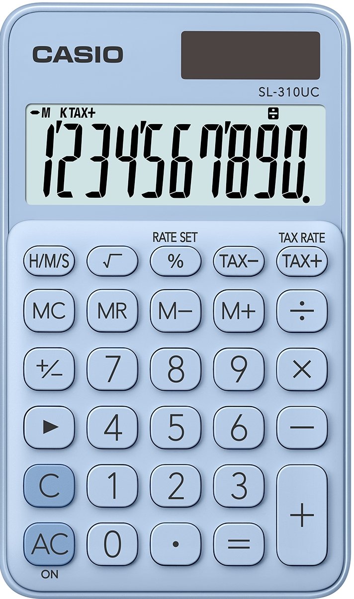 CASIO Calculator SL-310UC, 10 Digits, Trendy Colours, Tax Calculation, Thousands Subdivision, Solar/Battery Operated, Light Blue