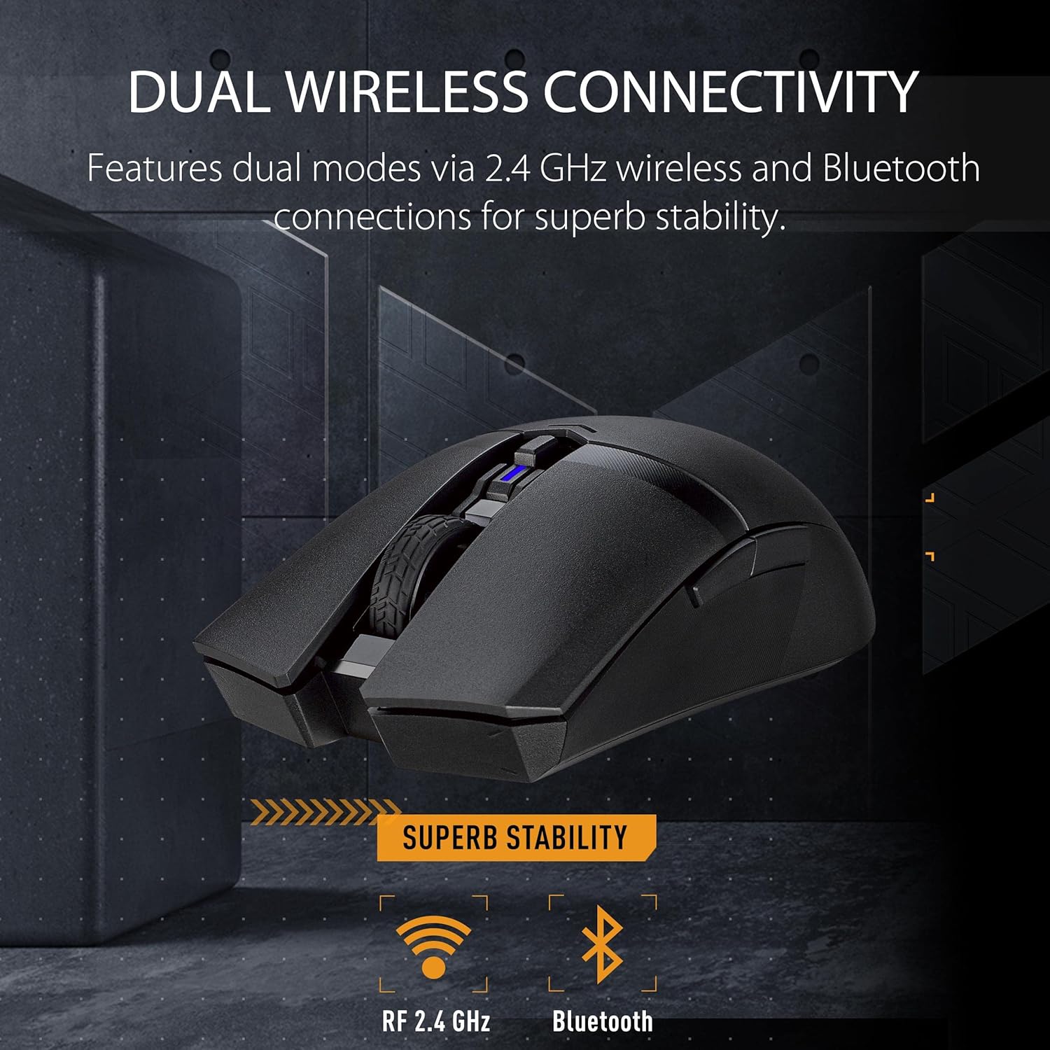 ASUS TUF Gaming M4 Wireless Gaming Mouse, dual wireless modes - Bluetooth/RF 2.4 GHz, 12,000 DPI Optical Sensor, 6 Programmable Buttons, PBT top cover with ASUS Antibacterial Guard