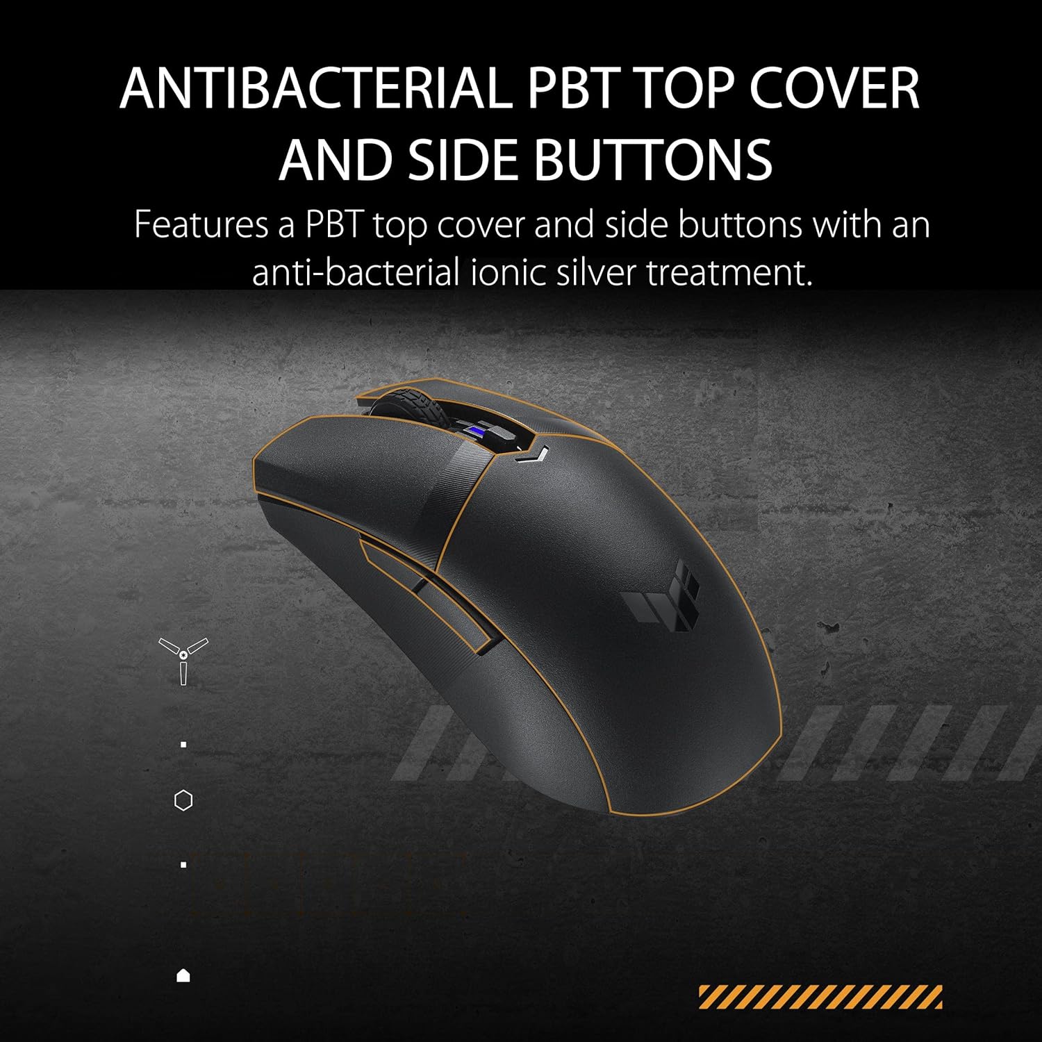 ASUS TUF Gaming M4 Wireless Gaming Mouse, dual wireless modes - Bluetooth/RF 2.4 GHz, 12,000 DPI Optical Sensor, 6 Programmable Buttons, PBT top cover with ASUS Antibacterial Guard