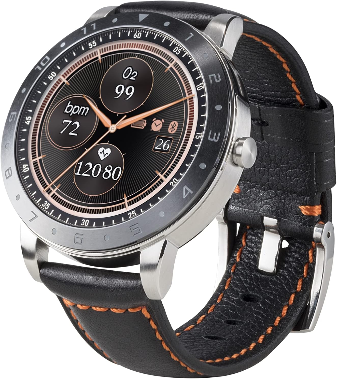 ASUS VivoWatch Band Replacement Strap, Compatible with VivoWatch 5, Leather, Easy Installation, Metal Buckle, Careful Design, Durable, Black with Orange Stitching
