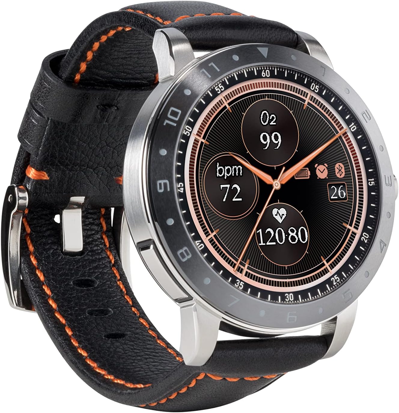 ASUS VivoWatch Band Replacement Strap, Compatible with VivoWatch 5, Leather, Easy Installation, Metal Buckle, Careful Design, Durable, Black with Orange Stitching