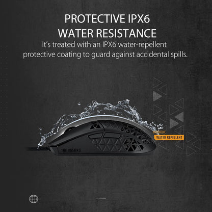 ASUS TUF Gaming M4 Air Wired Gaming Mouse, 16,000 DPI Sensor, 6 Programmable Buttons, Ultralight Air Shell, IPX6 water resistance, ASUS Antibacterial Guard, TUF Gaming Paracord, pure PTFE feet, Black
