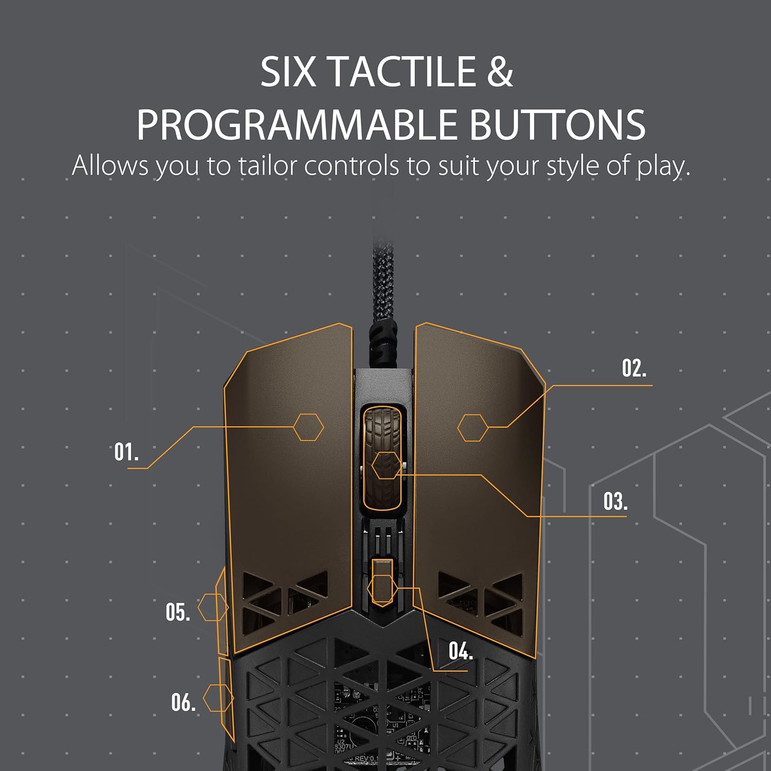 ASUS TUF Gaming M4 Air Wired Gaming Mouse, 16,000 DPI Sensor, 6 Programmable Buttons, Ultralight Air Shell, IPX6 water resistance, ASUS Antibacterial Guard, TUF Gaming Paracord, pure PTFE feet, Black