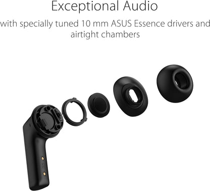 ASUS ROG Cetra True Wireless - Wireless Gaming Earbuds with Low Latency Connection, ANC, up to 27 Hours of Battery thanks to its integrated charging case, IPX4 water resistance.