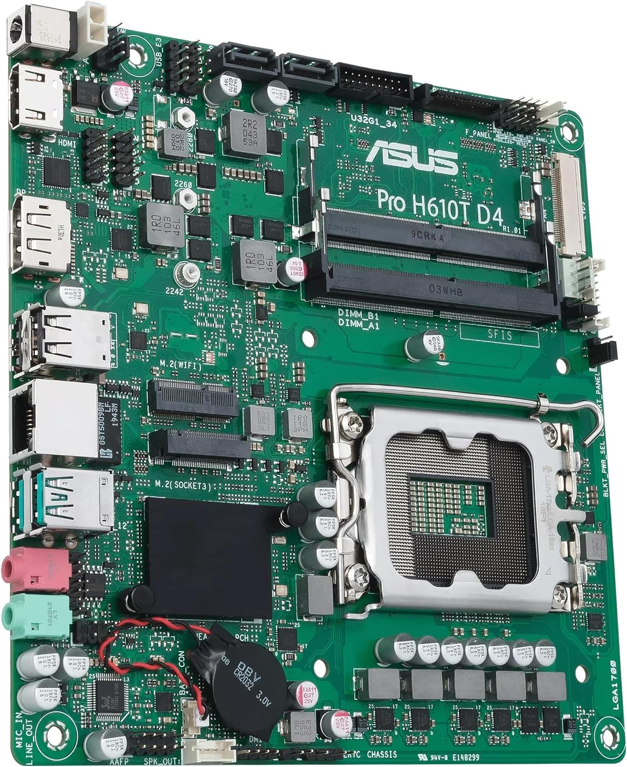 ASUS PRO H610T D4-CSM Thin mini-ITX H610 business motherboard with enhanced security, reliability, manageability and efficiency