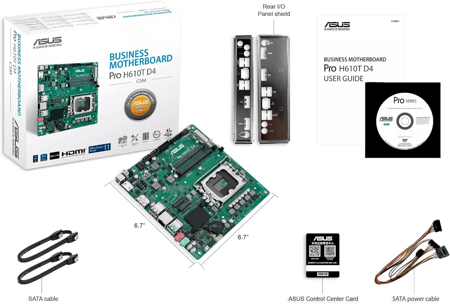 ASUS PRO H610T D4-CSM Thin mini-ITX H610 business motherboard with enhanced security, reliability, manageability and efficiency