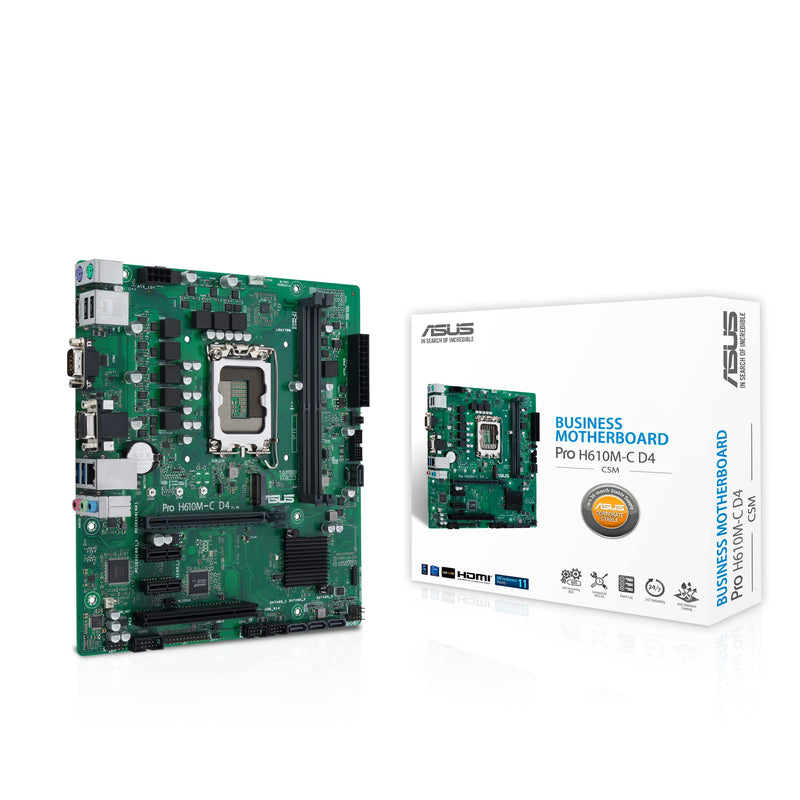 Asus PRO H610M-C D4-CSM - Corporate Stable Model, Intel H610, 1700, Micro ATX, 2 DDR4, VGA, HDMI, DP, PCIe4, 1x M.2